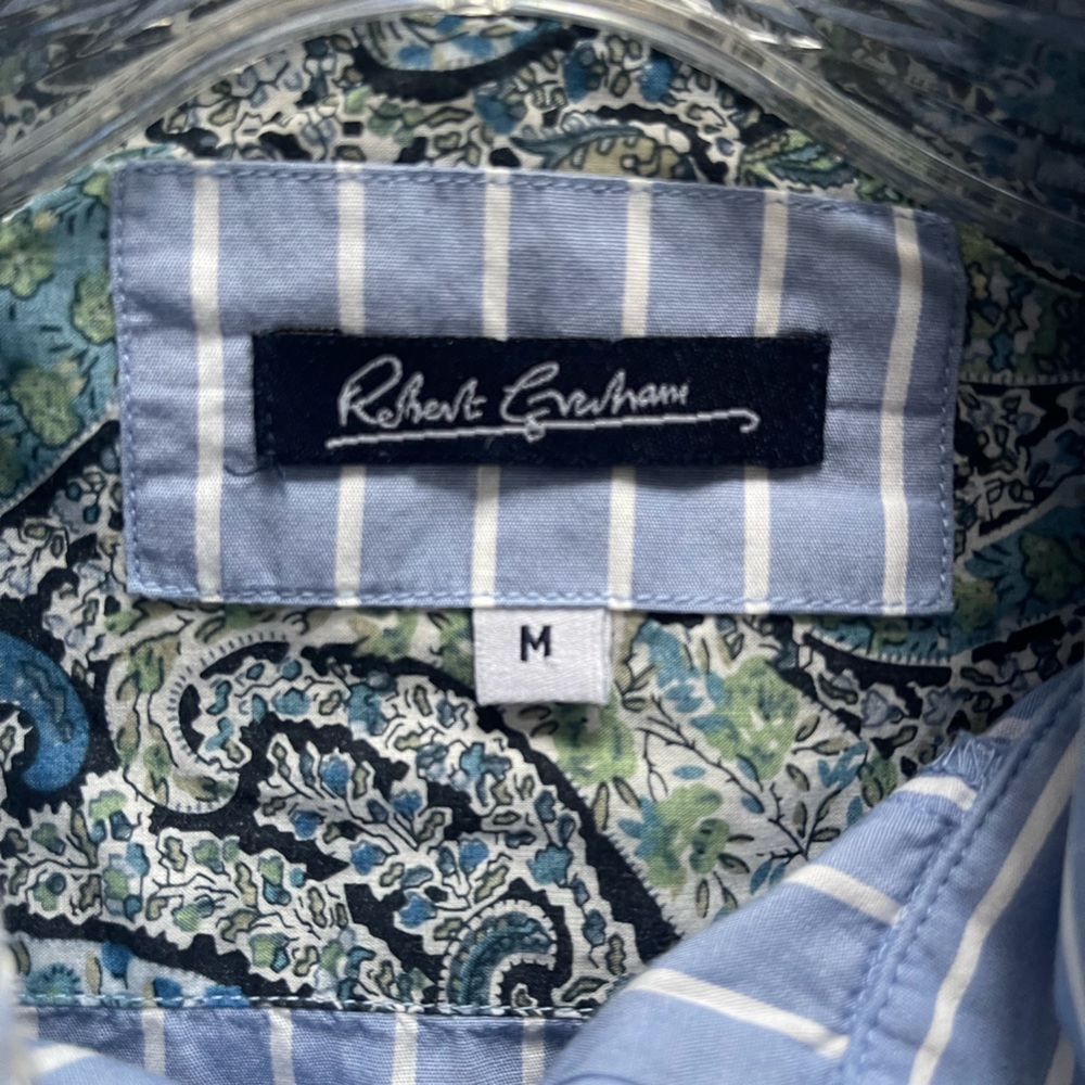Robert Graham Men’s M Blue Stripe Shirt Paisley Flip Cuff Contrast Button Down - Picture 8 of 9